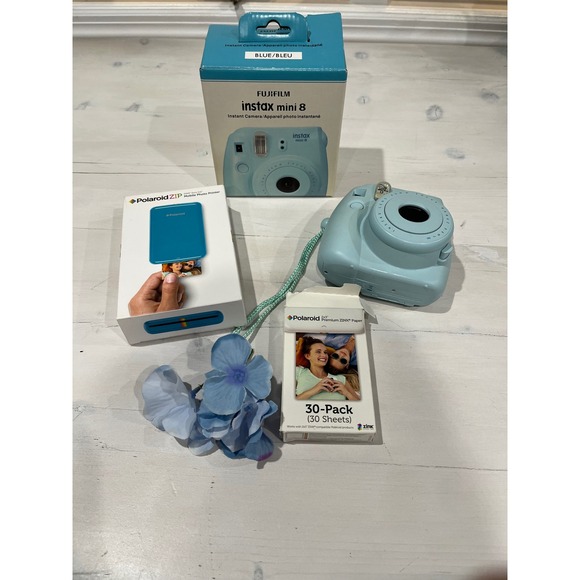 Fujifilm Instax Mini 8 Instant Camera Bundle w/Paper & Polaroid ZIP Printer - Picture 1 of 11